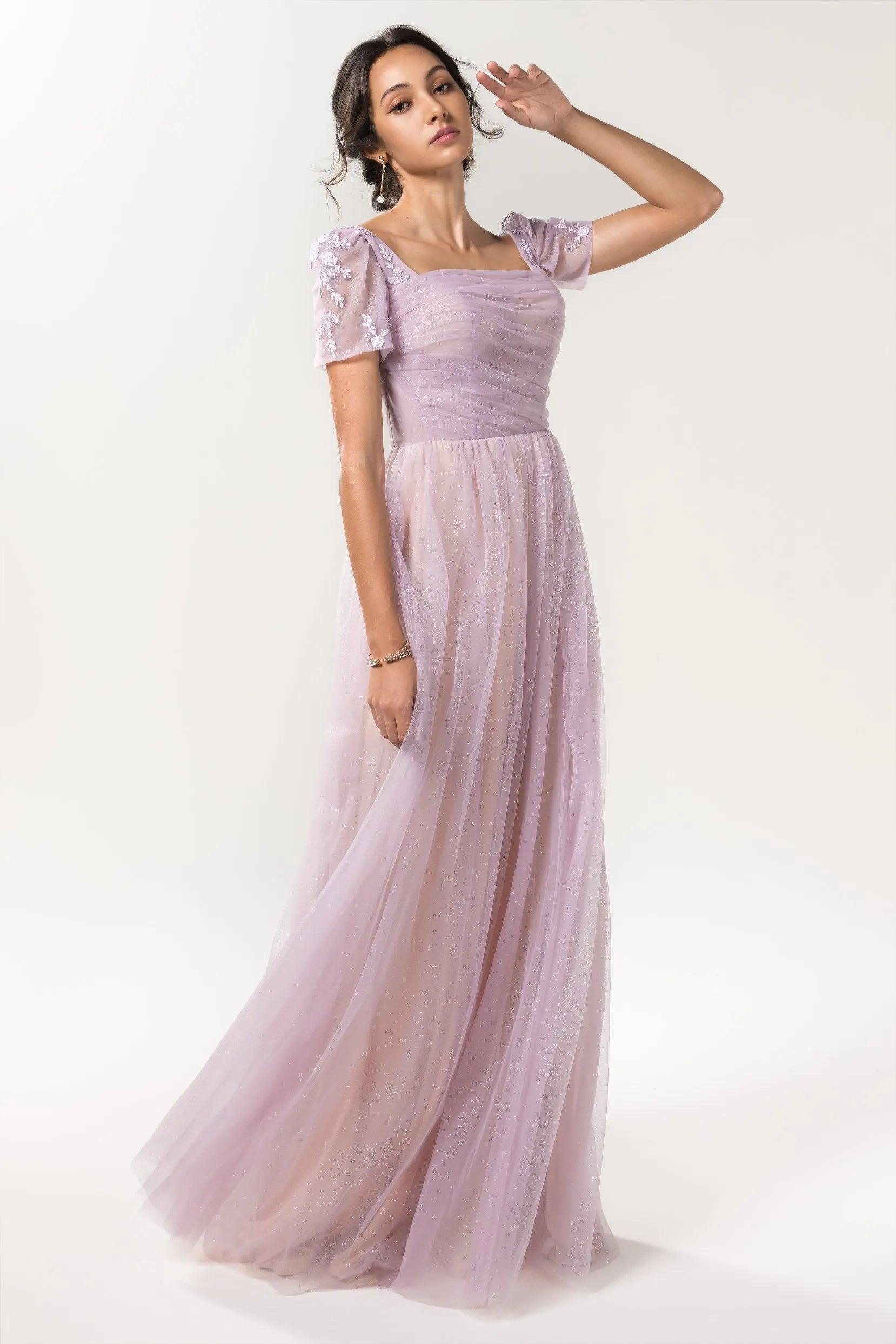 A-Line Floor Length Sparkling Tulle Bridesmaid Dress CB0617CR - 3 Days / Violet / US10 - COCOMELODY